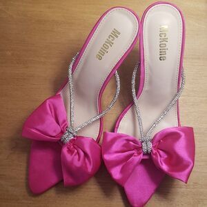 Pink and Rhinestone Slip on Satin Slide Women's Size 7.5